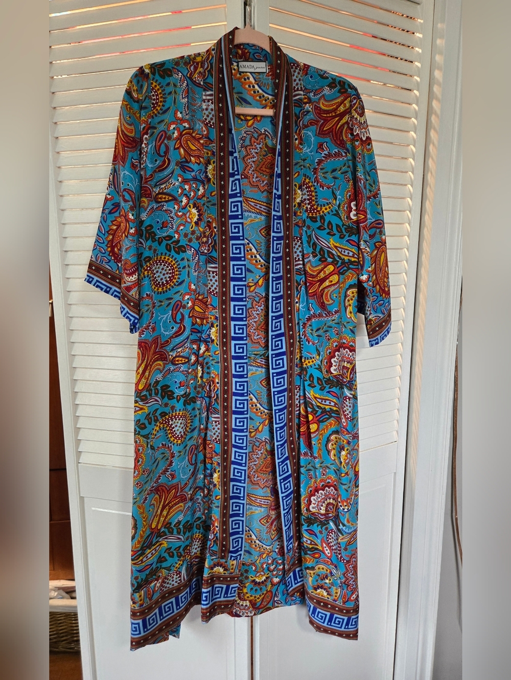 Teal Paisley Kimono Robe With Sash